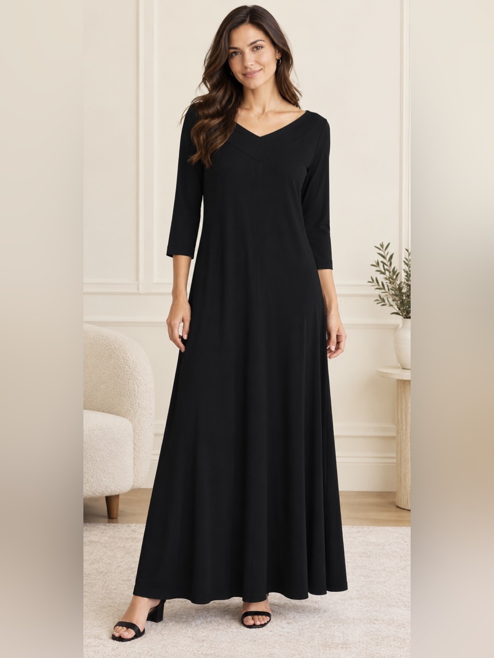 Newport News Black V-Neck Long Sleeve Maxi Dress
